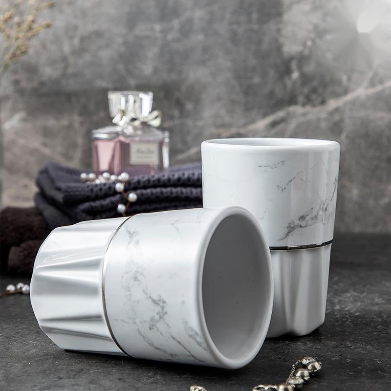 Simple Style Marble Ceramic Bathroom Set