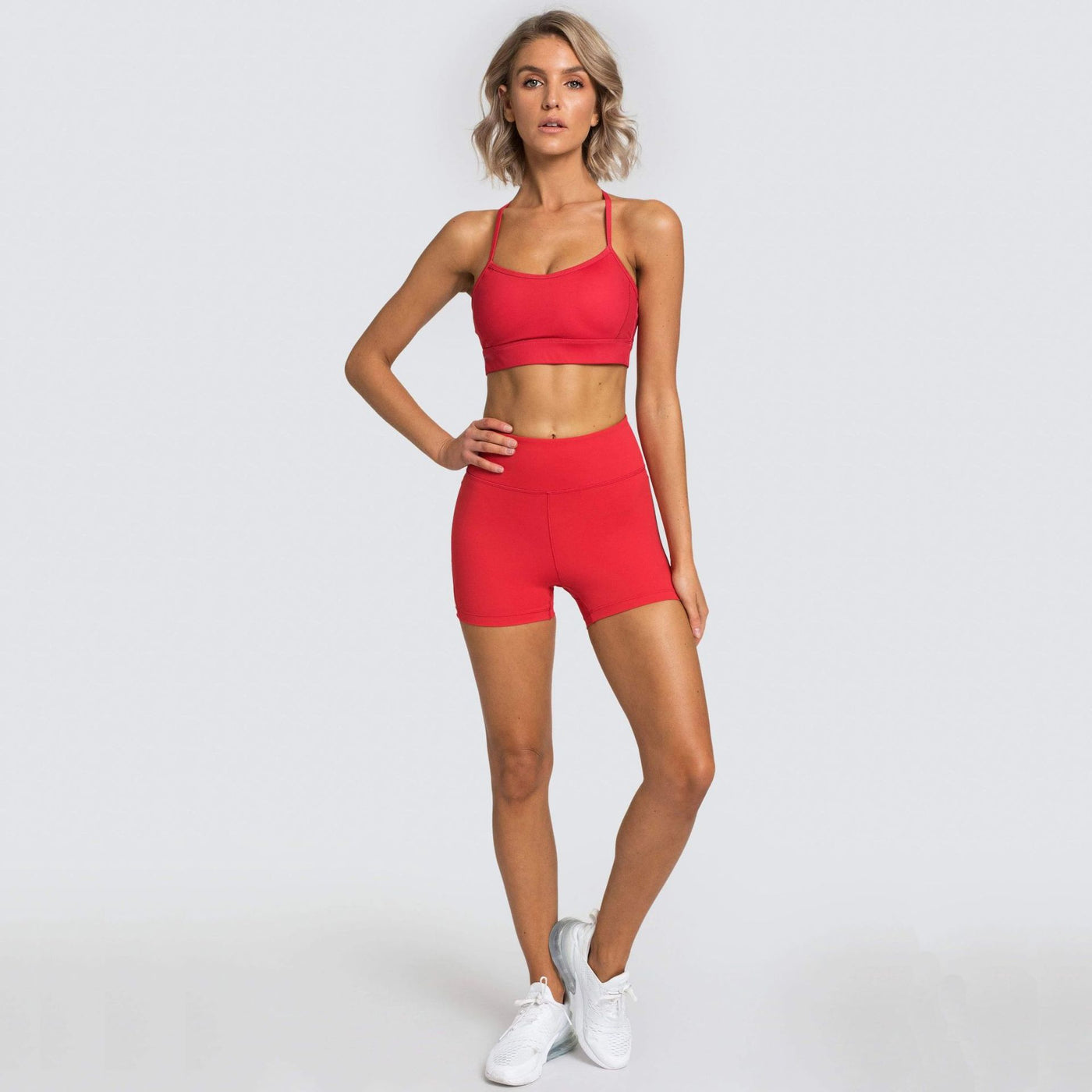 Womens Solid Color Fitness Sports Short Set